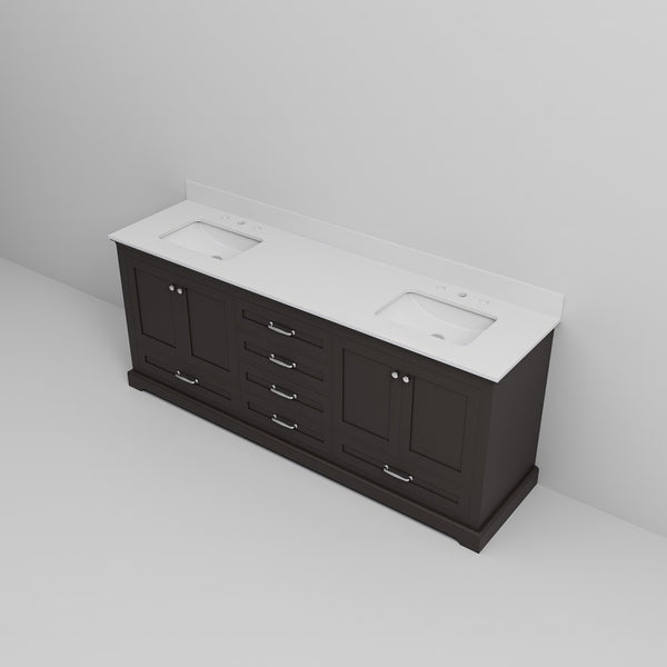 English Elm Espresso 80 in Double Bath Vanity with White Quartz Top, Solid Wood, Soft-Close Drawers, Storage B2731P258286