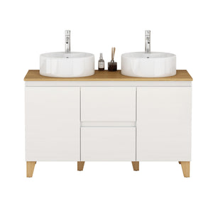 English Elm 47-inch Double Basin Bathroom Vanity Solid Wood Top Glossy White Soft Close W3151S00073
