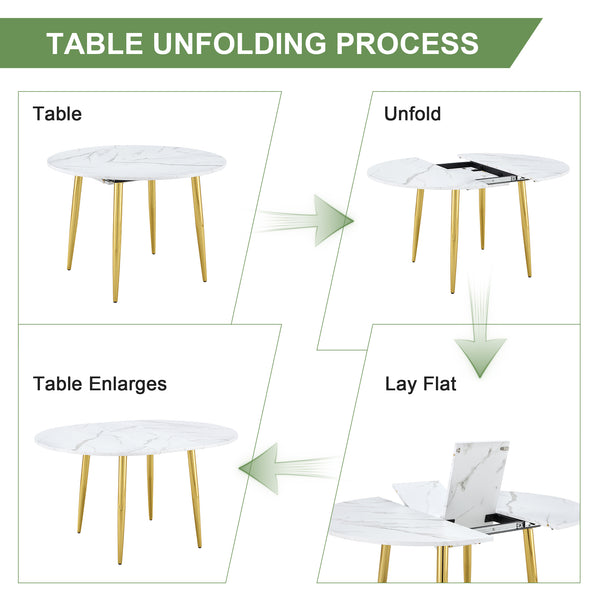 English Elm Table and Chair Set Extendable Mdf Round Oval Dining with 6 Gray Pu Seats W1151S04832