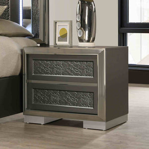 English Elm Glam Nightstand with Led Accent Lighting Faux Crystal Trim and Acrylic Pulls Gray B2741P435899