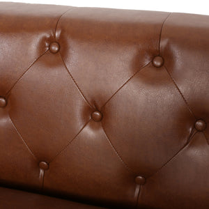 English Elm 3-seater Diamond Tufted Contemporary Sofa Deep Seated Living Room Couch with Pillows Light Brown 70630.00A_70630.00B