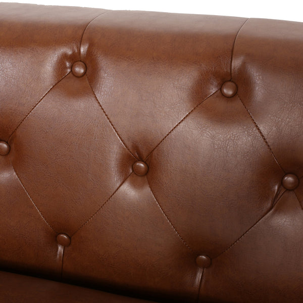 English Elm 3-seater Diamond Tufted Contemporary Sofa Deep Seated Living Room Couch with Pillows Light Brown 70630.00A_70630.00B