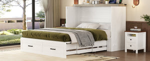 English Elm Queen Farmhouse Murphy Cabinet Bed with Charging Station and Storage Drawer White N733S361778W