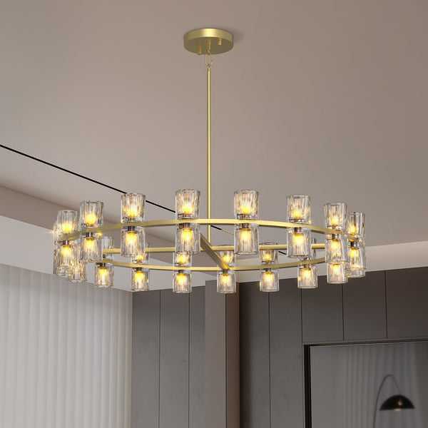 English Elm Modern 36" Gold K9 Crystal Chandelier, 108W Warm G4 LED Ceiling Light for Dining Room Foyer W1340P310781