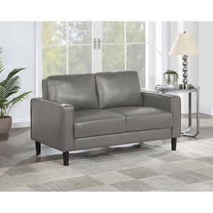 English Elm Farallone Faux Leather Upholstered Track Arm Loveseat with Tapered Legs, Sleek Contemporary Design and Comfort Grey B062P299957