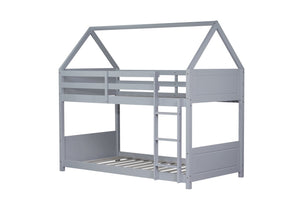 English Elm Twin Over Twin House-Style Bunk Bed With Safety Guardrails, Ladder & Durable Light Grey Finish W504P227934-GIGA
