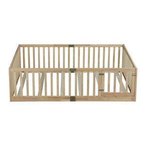 English Elm Twin Montessori Floor Bed Solid Rubber Wood with Safety Fence Rails Toddler Room W504P411200