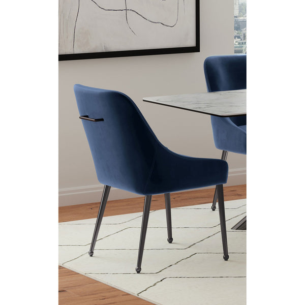 English Elm Barnay Blue Upholstered Dining Side Chair Set of 2 — Plush Foam Seats, Sloped Arms, Black Nickel Legs, Handle B062P299875
