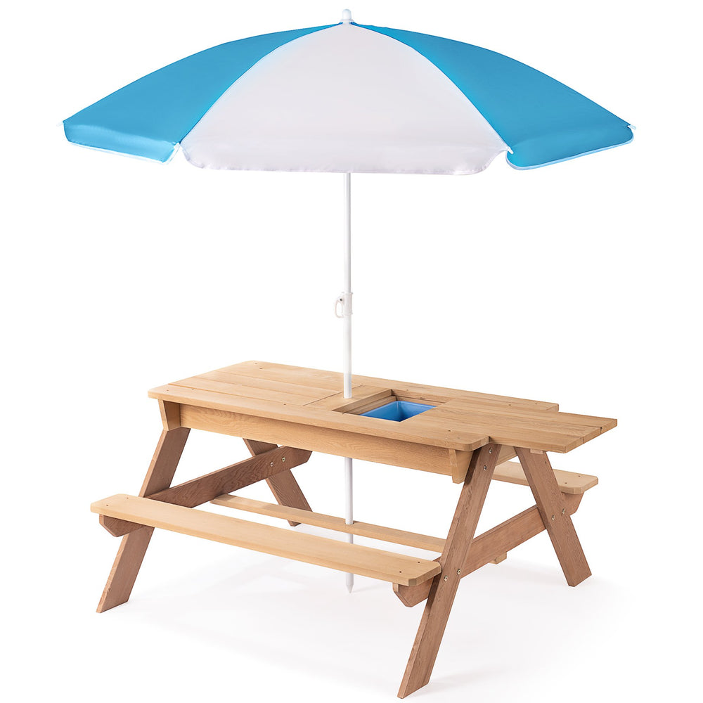 English Elm 3-in-1 Kids Cedar Outdoor Picnic Sand Water Play Table with Shading Umbrella W1390P160713