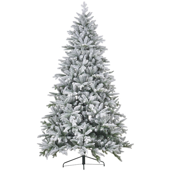 English Elm HOMCOM 8ft Snow Flocked Christmas Tree with 2003 Tips, Flame Retardant Hinged Design, Easy Setup W2225P229180