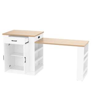 English Elm Extendable Kitchen Island with Storage Drawers Open Shelving and Cabinet in White W1580S00273