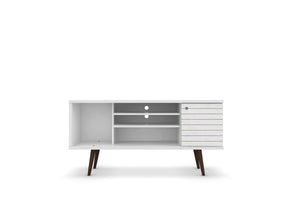 English Elm Liberty 53" Modern White Tv Stand With Mid-Century Design, Storage Cubes, And Cable Management B365P398347