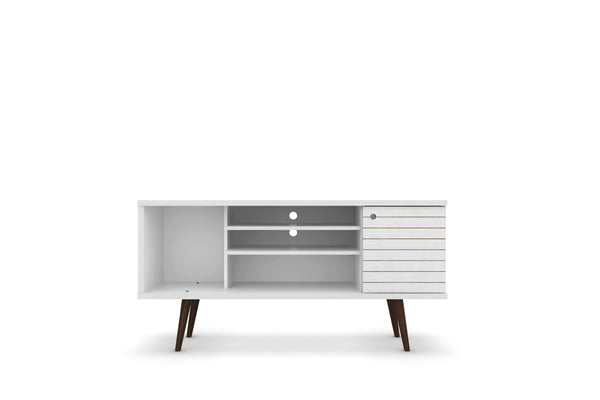 English Elm Liberty 53" Modern White Tv Stand With Mid-Century Design, Storage Cubes, And Cable Management B365P398347