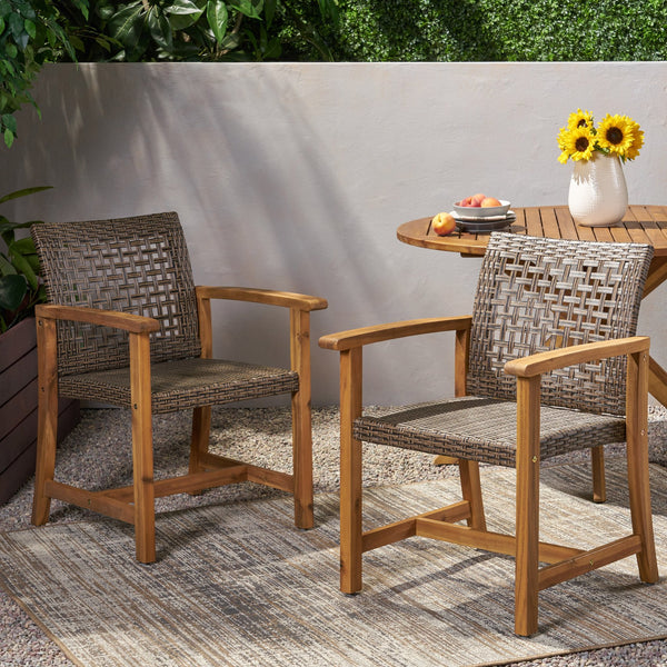 English Elm Christopher Knight Home® - HAMPTON Acacia Wood Dining Chair Pair with Handwoven Wicker Seats and Durable Velvet Finish Brown 60400.00MCA