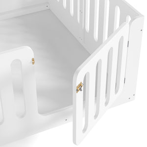 English Elm Queen Solid Pine Montessori Floor Bed for Kids with House Frame and Built-in Door Light White W5305P420638