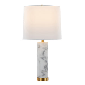 English Elm Marabella Marble and Brass Table Lamp Set with Linen Shade for Bedroom Decor B202P224184