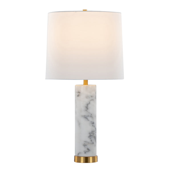 English Elm Marabella Marble and Brass Table Lamp Set with Linen Shade for Bedroom Decor B202P224184