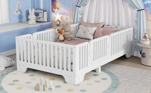 English Elm Twin Montessori Floor Bed with Safety Rails Hinged Door and Plywood Slats for Kids White W2593P381112