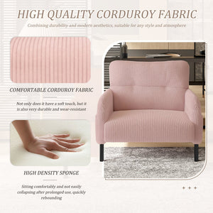 English Elm UNITED Corduroy Accent Chair with Ergonomic Curve, High-Density Foam Seat & Dual Side Pockets for Cozy Living Spaces Pink W1568P307258