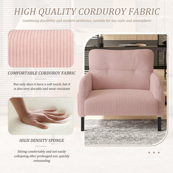 English Elm UNITED Corduroy Accent Chair with Ergonomic Curve, High-Density Foam Seat & Dual Side Pockets for Cozy Living Spaces Pink W1568P307258