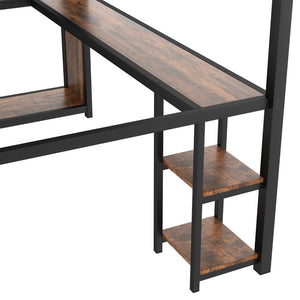 English Elm Queen Size Loft Bed Frame With Integrated Wardrobe, Desk & Storage Shelves For Space-Saving Style W1580S00178-GIGA