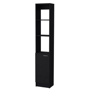 English Elm Wenge Linen Cabinet Tall 70.9" x 13" x 10.4" — Modern 1-Door Bathroom Storage with 5 Shelves & Open Display B062P193662