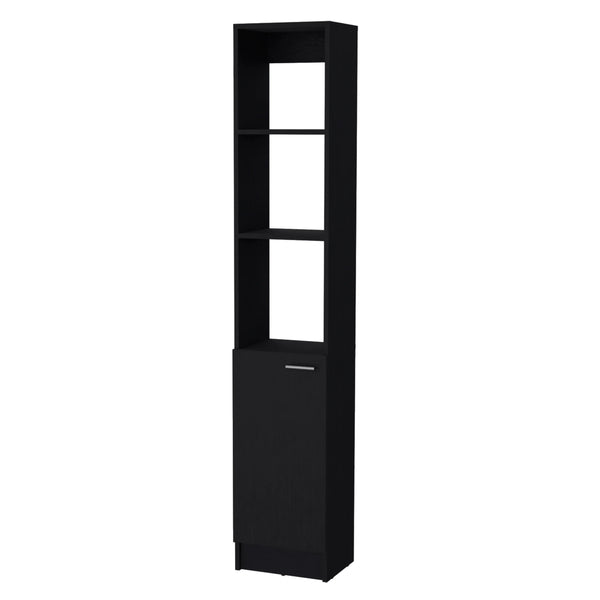 English Elm Wenge Linen Cabinet Tall 70.9" x 13" x 10.4" — Modern 1-Door Bathroom Storage with 5 Shelves & Open Display B062P193662