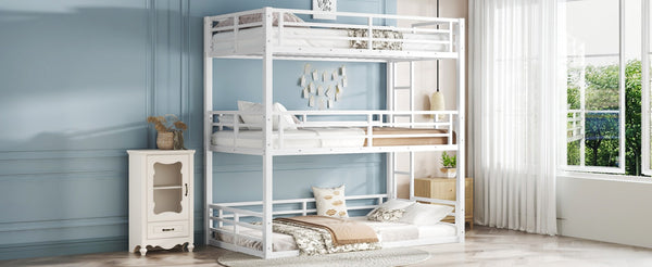 English Elm Twin Metal Triple Bunk Bed With Safety Guardrails, Heavy-Duty Space-Saving Design For Kids & Dorms W1580S00164-GIGA