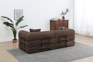 English Elm Convertible 3-Seat Sleeper Sofa Bed Corduroy Folding Floor Couch with Cylindrical Pillow, Plush Support Brown W3199P309395