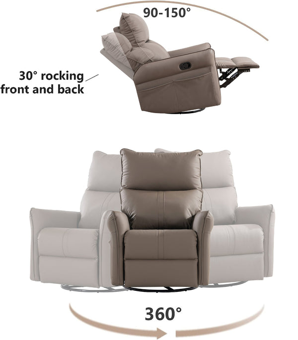 English Elm Pu Leather Swivel Glider Recliner with Footrest for Nursery Bedroom Lounge W1028115302