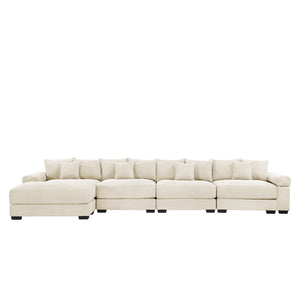 English Elm 170" Oversized Corduroy Cloud Sectional with Ottoman Deep Cushions for Living Rooms W714S01291