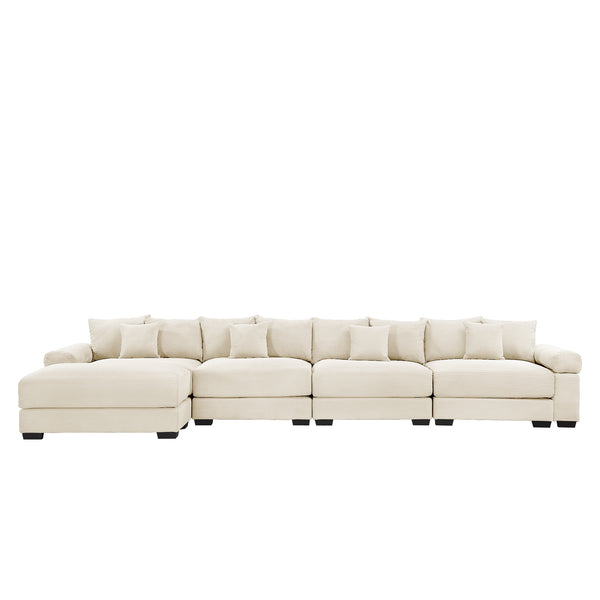 English Elm 170" Oversized Corduroy Cloud Sectional with Ottoman Deep Cushions for Living Rooms W714S01291