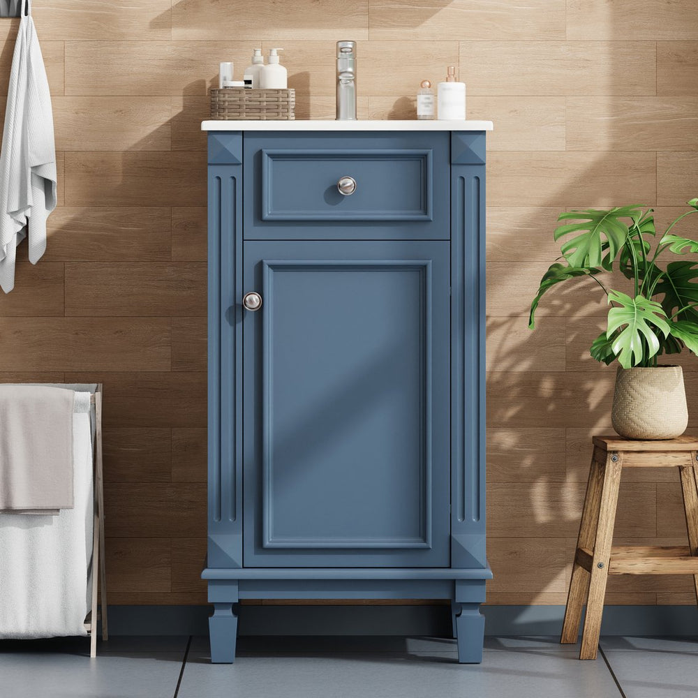English Elm 18-inch French Country Freestanding Bathroom Vanity Rubberwood Cabinet with Ceramic Sink Blue N710P371187C