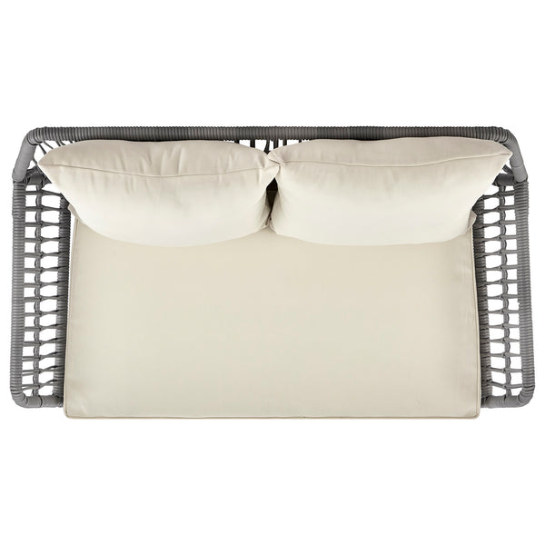 English Elm Portofino Outdoor 4-Pc Conversation Set with Removable Waterproof Cushions, Tempered Glass Top Cream+Grey B365P397658