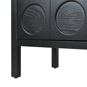 English Elm Stylish Geometric Circle Door Sideboard Cabinet with MDF Solid Wood Legs Adjustable Shelves Black W2696P256250