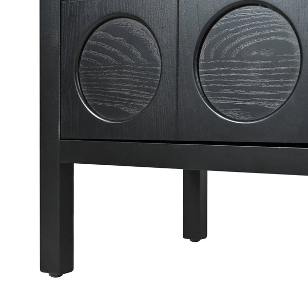 English Elm Stylish Geometric Circle Door Sideboard Cabinet with MDF Solid Wood Legs Adjustable Shelves Black W2696P256250