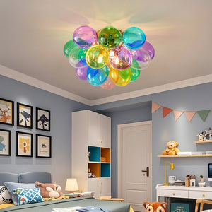 English Elm Colorful 15" Glass Bubble Ceiling Light Multicolor Swirled Pendant with Gold Base, Cozy Dimmer-Friendly Fixture W2869P218648