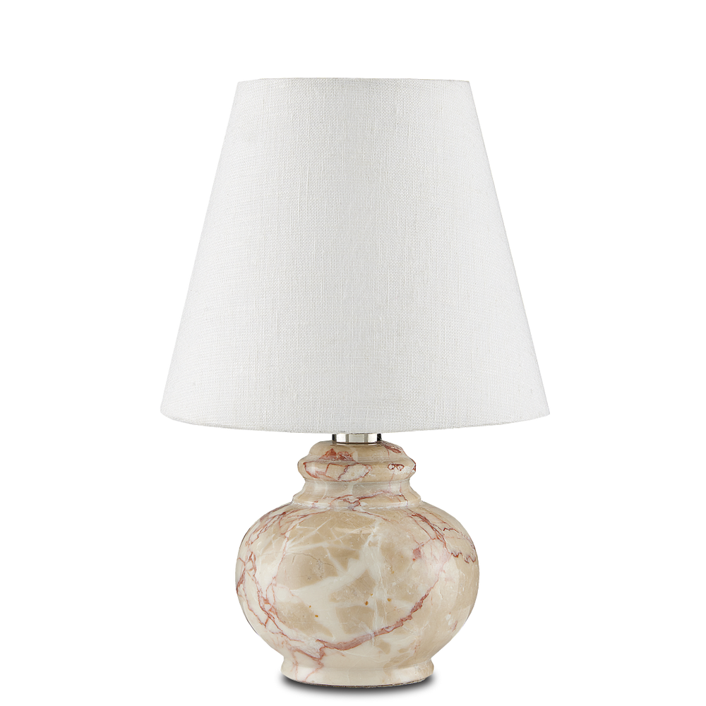 Piccolo Tan Mini Table Lamp - Vintage-Inspired Pink Marble Design with Off-White Linen Shade