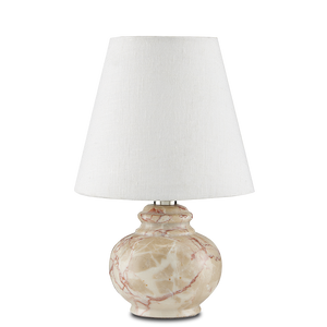 Piccolo Tan Mini Table Lamp - Vintage-Inspired Pink Marble Design with Off-White Linen Shade
