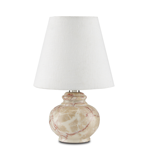 Piccolo Tan Mini Table Lamp - Vintage-Inspired Pink Marble Design with Off-White Linen Shade