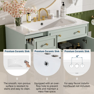 English Elm 36" Modern Bathroom Vanity with Ceramic Sink, Soft-Close Doors, Double-Layer Drawer & Storage Elegance Green N729P289163F