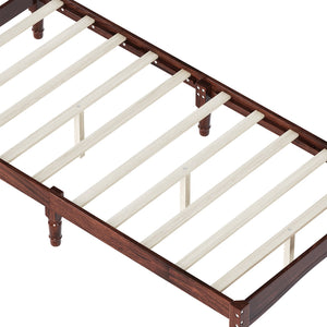 English Elm Twin Rubberwood Platform Bed Gourd Headboard Retro Bohemian Bedroom Slat Base Walnut N733P427029D