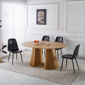 English Elm 1+4,5pieces Mid-century Dining Set Mdf Top Metal Pedestal Base Seats Six Modern Kitchen Black W3766S00005