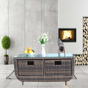 English Elm Coffee Table Outdoor Pe Rattan Wicker with Tempered Glass Top Patio Sunroom W209P440882
