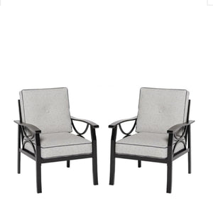 English Elm 5-piece Outdoor Conversation Set Steel Frame Patio Sofa Loveseat Chairs Table Grey+Black B082S00132