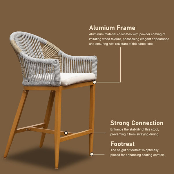 English Elm Bar Stools Set Of 2 – Stylish Outdoor Counter Height Chairs With Cushions, Boho Aluminum Design W1859P197313