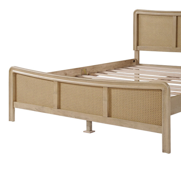 English Elm Christopher Knight Home® - Boho Curved Wooden Bed Frame with Adjustable Rattan Headboard, Solid Wood Slats, 800lb Support N758P266372N