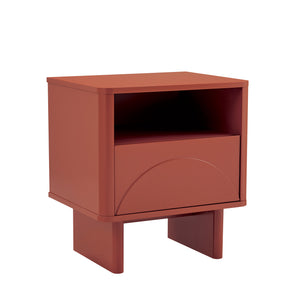 English Elm Ella Modern 20" Nightstand with Sled Legs, Open Shelf & Handle-Free Drawer — Sleek Safe Design Terracotta B365P398147