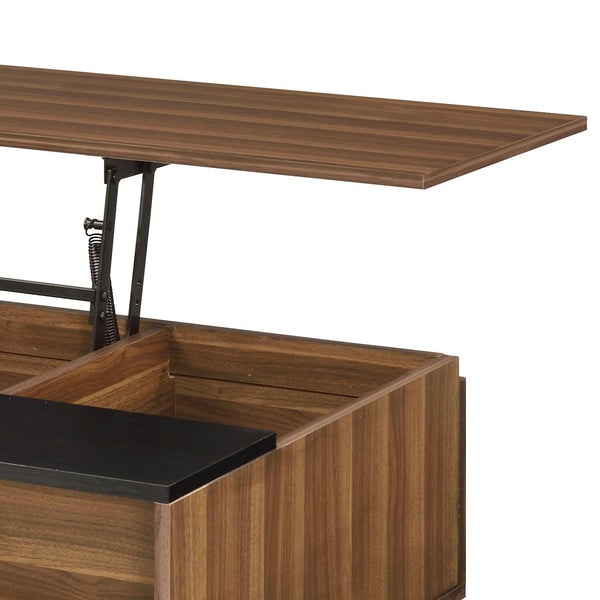 English Elm Avala Walnut & Black Lift-Top Coffee Table with 4 Compartments, Durable Melamine Top, Modern Legs B2726P251272