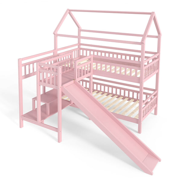 English Elm Full Bunk Bed with Trundle Bookshelf Storage Pine Frame Car Design for Kids W1580S00302